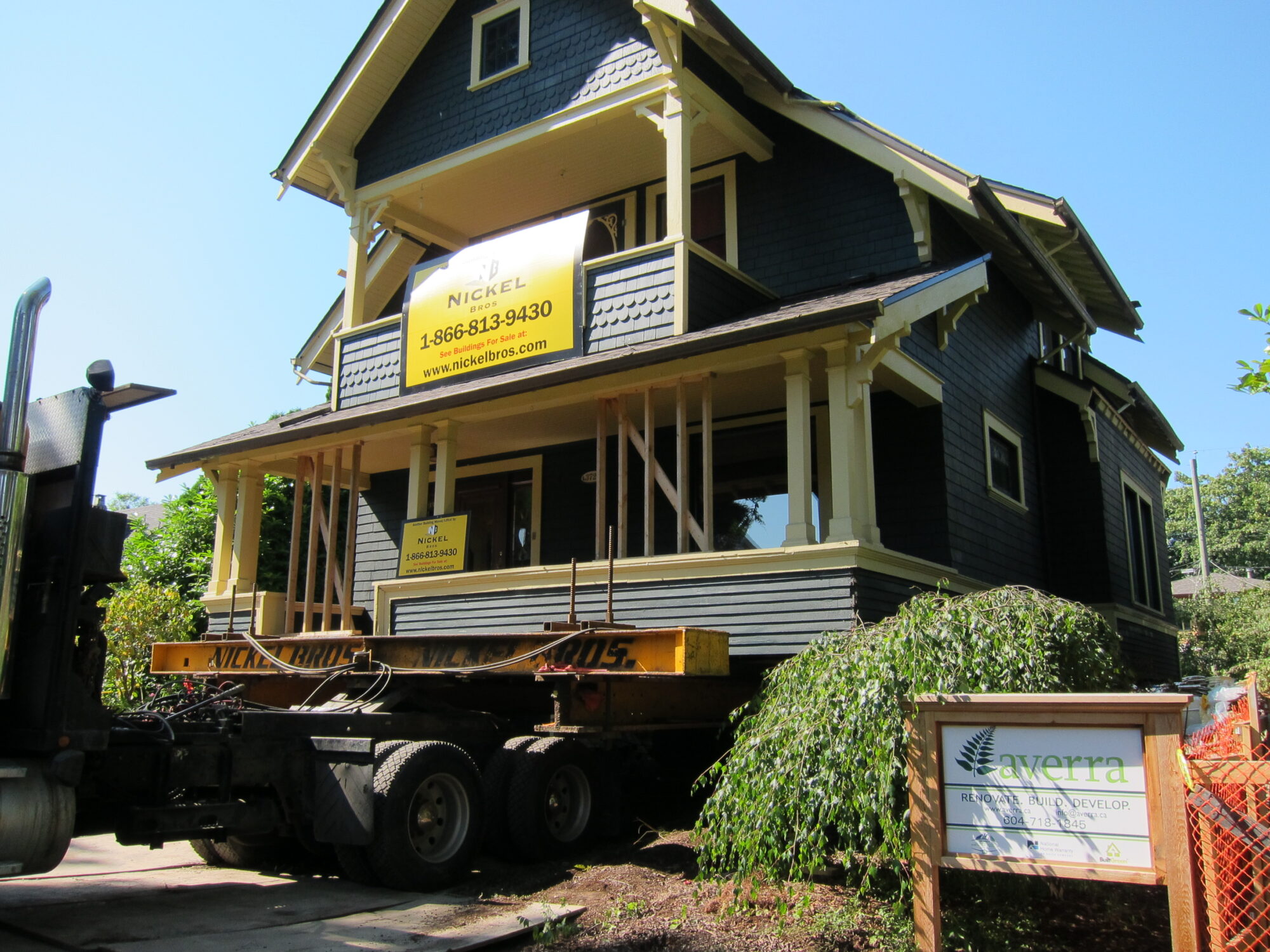 house move, heritage house, vancouver heritage house, nickel brothers, flatbed truck, Averra project, saving house