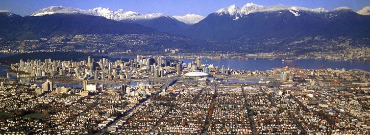 Vancouver, city of vancouver, North Shore mountains, BC place, view South to North of Vancouver