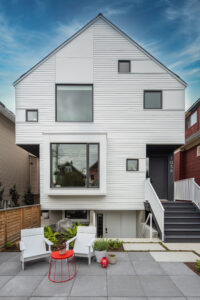 Gable roof white contemporary front back duplex